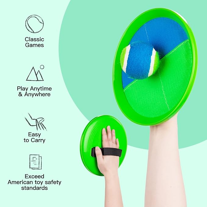 EVERICH Upgraded Toss and Catch Ball Game Set - Indoor and Outdoor Games for Kids 3-12, Beach Sand Pool Water Toy Includes 6 Paddles 6 Sticky Balls, Great Birthday Easter Gifts for Boys Girls