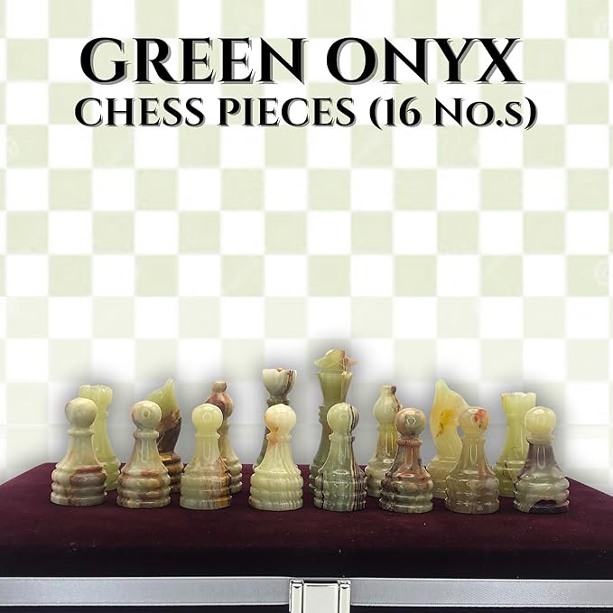 Handcrafted Premium Marble Chess Pieces Set – Elegant 32-Piece Replacement for 12-15 Inch Chess Boards Storage Box (White and Green)