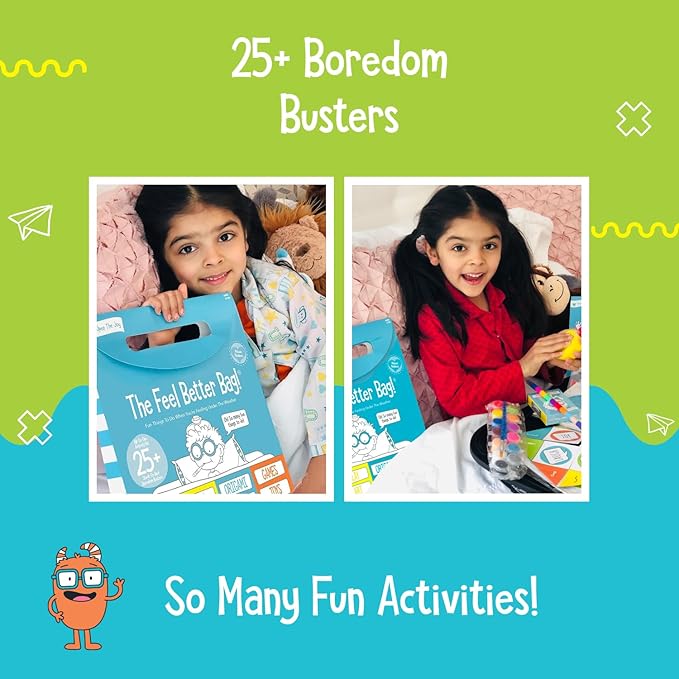 Open The Joy Feel Better Bag: Kids' Get Well Soon Gift Basket with 25+ Fun Activities - Playing Cards, Origami, Games, Clay Art, Magic Tricks - Ideal Gift for Kids Recovering from Surgery - Ages 4+