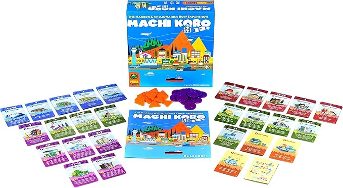 Pandasaurus Games Machi Koro THE EXPANSIONS - Harbor and Millionaire's Row Expansion Sets,Fast-Paced Dice Rolling Board Game for Kids and Adults,Ages 8+,2-5 Players,30-45 Min Playtime
