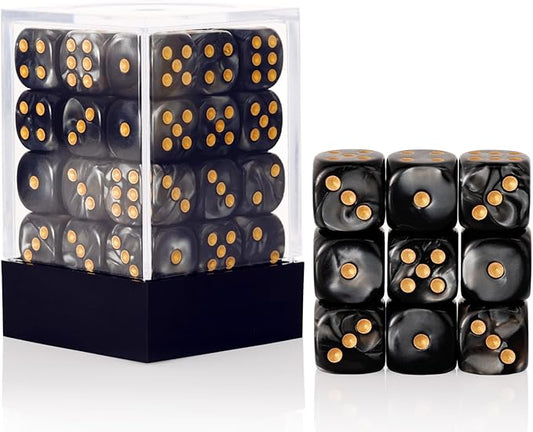 36 Pieces 12mm 6 Sided Mini Dice Set,Pearl Pattern D6 Game Dice Set,6 Sided Standard Game Dice for Board Games Dice Games Classroom Teaching Dices Game, with Portable Gaming Box(Black)