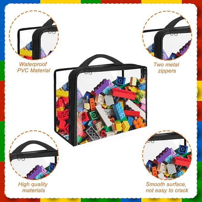 6 Pack Extra Large PVC Toy Storage Bags with Zippered Closure, Portable Toy Organizer for Board Games, Building Blocks, Books