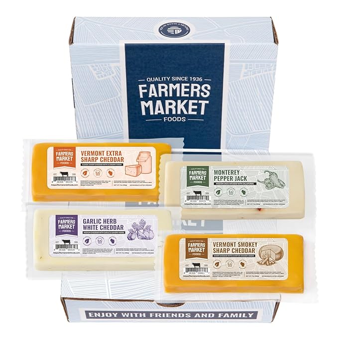 Farmers' Market Cheese Block Assortment 7oz 4-Pack, Shelf Stable, Pasteurized, Locally Sourced Wisconsin Cheese (Assortment, 4 Count)