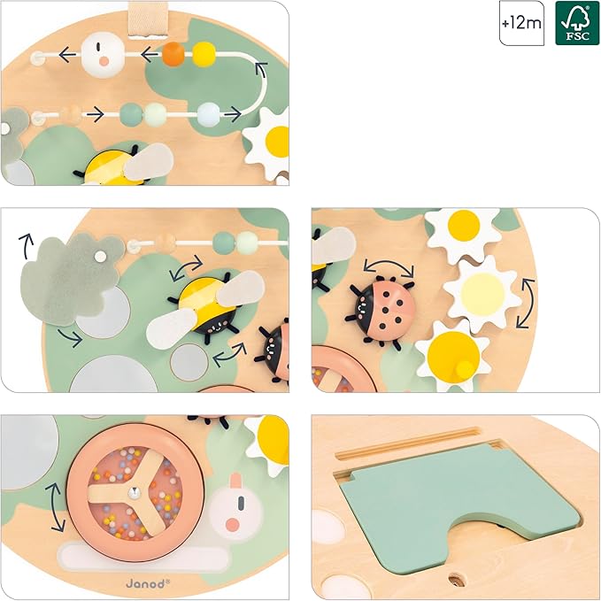 Janod Sweet Cocoon Wooden Multi-Activity Hanging Busy Board - Ages 12 Months - 3 Years - J04057