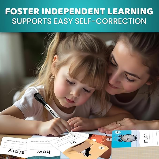 QUOKKA 520 Sight Words Flash Cards for Kids Adults – from Pre-K to 3rd Grade – 5 Levels & Bold Font & Jumbo Size & Dry Erase Cards with Realistic Images & Rings – Based on Dolch & Fry Word Lists