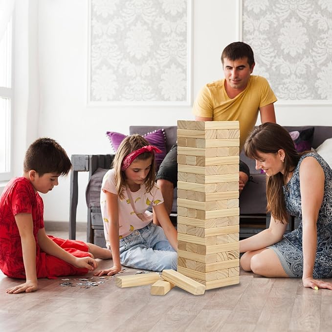 Olsa Giant Tumble Tower 57PCS Wooden Block Stacking Yard Games with Carrying Bag Classic Indoor & Outdoor Game for Adults and Family Party Games for Backyard Lawn Beach Camping (Over 4.2 Ft)