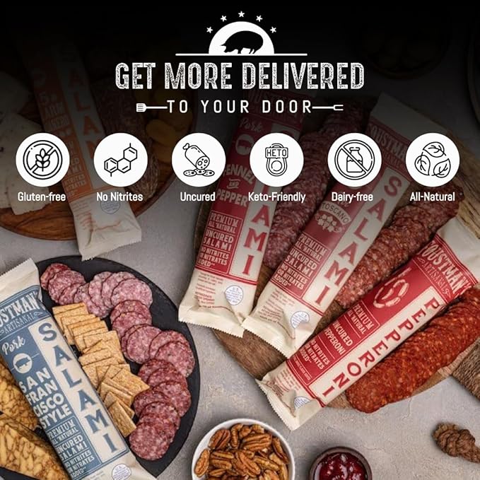 Foustman's Salami Pork Cabernet Wine Artisanal, Nitrate-Free, Naturally Cured, Gluten-Free, Dairy-Free, Pack of 3, 8 Oz Each