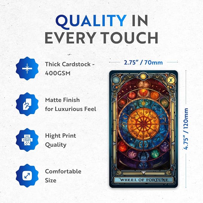 CRAFTERIAN Stained Glass Tarot Cards, 78 Tarot Deck with Foil Edges, Original Tarot Cards for Beginners and Experts with Guide Book, Fortune Telling Game, Divination Tools for All Skill Levels.