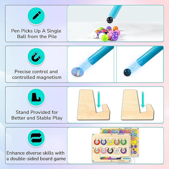 2 in 1 Double Side Magnetic Color and Number Maze, Montessori Alphabet Maze Board Toddlers toys for 3+ years old, Magnet Puzzle Learning Counting Color Matching Toy Gifts for kids Girls Boys