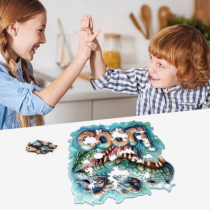 Wooden Puzzles for Adults, Cool Crocodile Jigsaw Puzzles 200 Pieces Animal Unique Shaped Wood Cut Puzzle Gifts for Adults and Kids, Family Puzzle Games, Medium Size