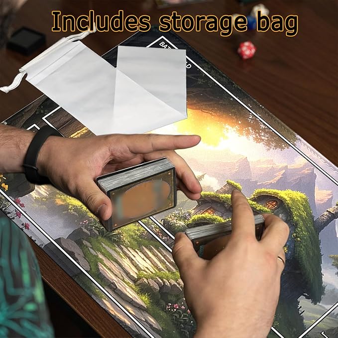 MTG Playmat- Stitched Edges Forest TCG Playmat-Non-Slip Landscape Play Mat Smooth Surface Rubber Base Board Game Mousepad 24x14 inches for Trading Card Game Playing with Storage Bags