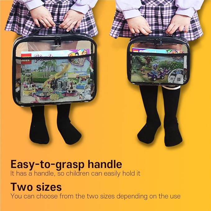 holay 4 Packs PVC Zippered Blocks Set, Toy, Clay, Board game Storage Organizer Case (Name Tag, Manual Pocket) (Black, Small, Large)