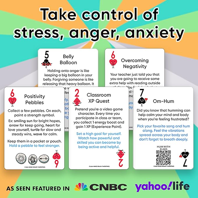 Mind Brain Emotion 52 Essential Coping Skills for Kids: Mindfulness CBT Cards for Stress, Anxiety, Anger, Executive Functioning, Coping Strategies for Anxious Generation, Family, School Therapy Game
