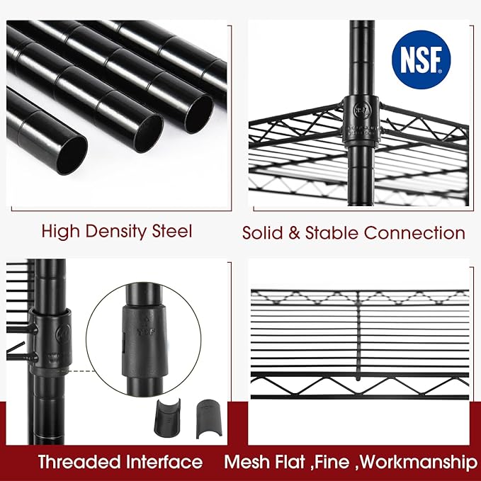 Large Wire Shelving Unit 5-Tier Metal Storage Shelves Heavy Duty Garage Shelving Adjustable Storage Shelf Rack with Leveling Feet for Home Kitchen Garage, 14" Dx23.8 Wx60 H, Black