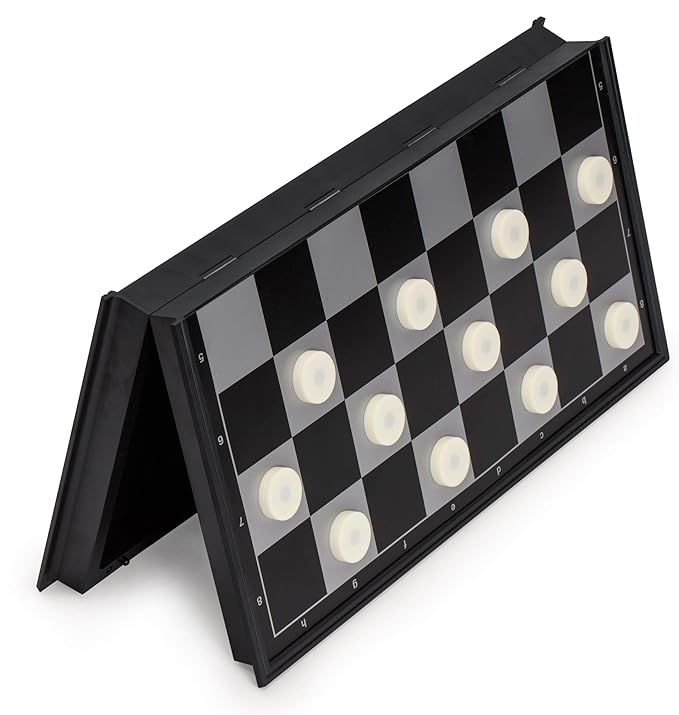 Yellow Mountain Imports Large 2-in-1 Travel Magnetic Chess & Checkers Board Game Set - 14 Inches - Folding, Portable, Multi-Game Set