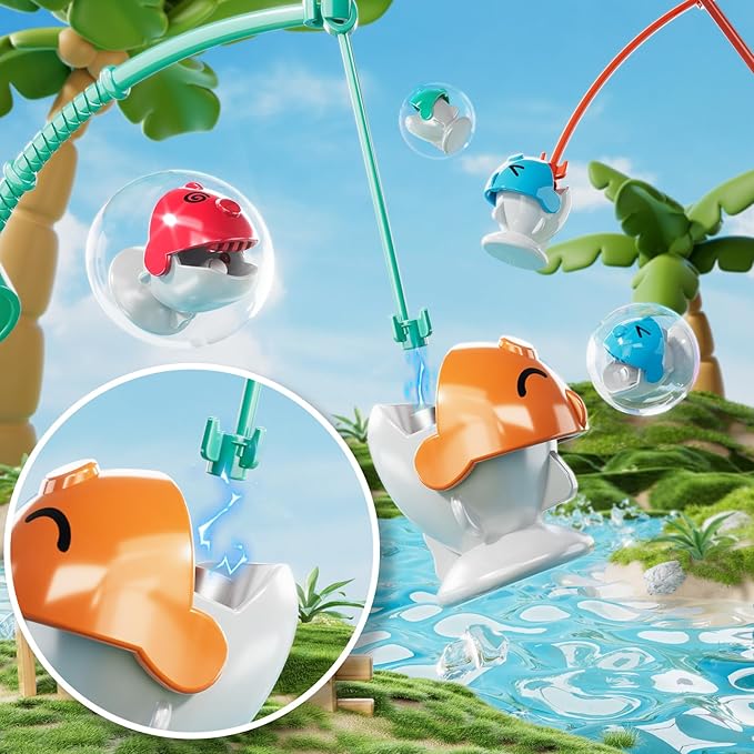 Magnet Fishing Game for Kids Toddlers Aged 3 4 5 6 7 8 - Fishing Toys with 48 Fishes Toys, 8 Poles, Rotating Board Game with On-Off Music, Educational Birthday Gifts for Boys Girls 1-3(Blue)