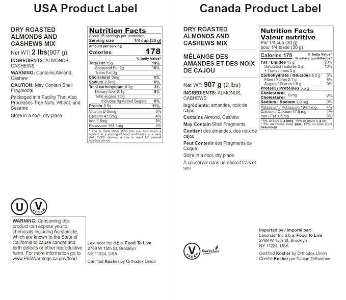 Food to Live - Dry Roasted Almonds and Cashews Mix, 2 Pounds – Unsalted Oven Roasted Nuts, Protein Rich Trail Mix, Healthy Vegan Snack, No Oil Added