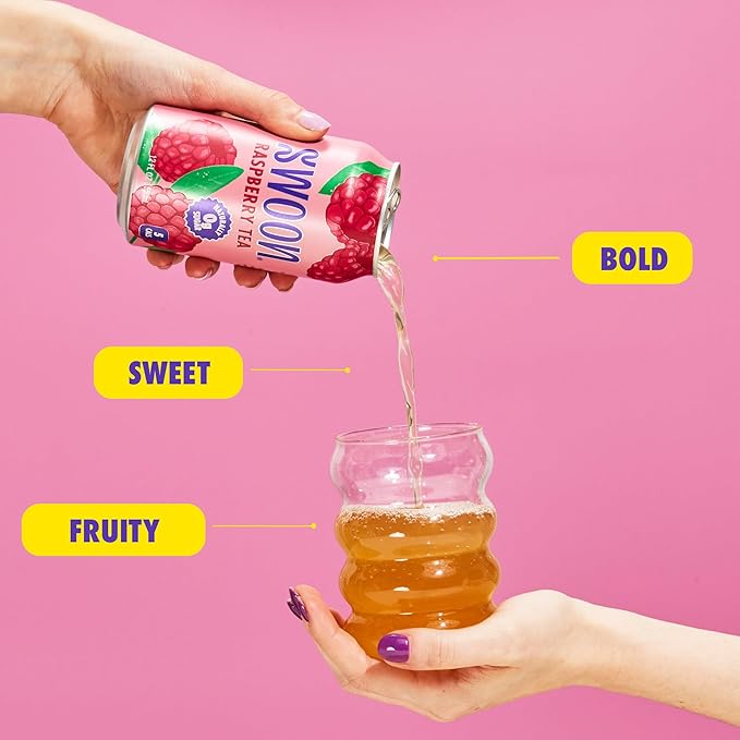 Swoon Raspberry Iced Tea - Sugar Free, Gluten Free, Low Carb, Paleo-Friendly - Flavored Keto Drinks Made with Organic Black Tea and Sweetened by Monk Fruit and Stevia (Pack of 12)