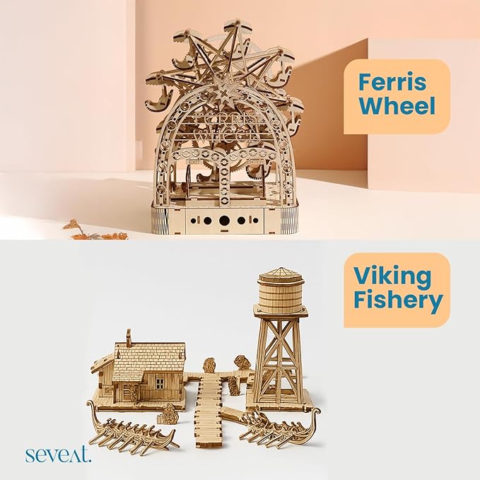 Mechanical 3D Wooden Puzzles, Brain-Teasing Puzzle Game for Every Occasion, Ideal Gifts for Teens and Adults (Ferris Wheel)