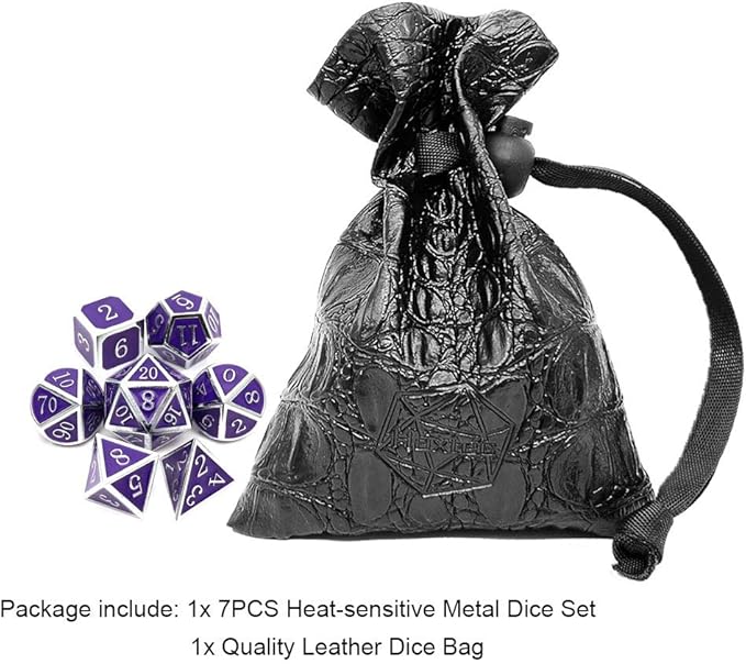 Haxtec Color Changing ByTemperature Metal DND Dice Set Polyhedral D&D Dice for RPG Dungeons and Dragons-Silver Black Purple Shift