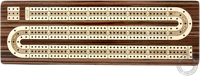 Continuous Cribbage Board/Box Inlaid in Rosewood/Maple 12" - 3 Tracks - Sliding Lid Drawer