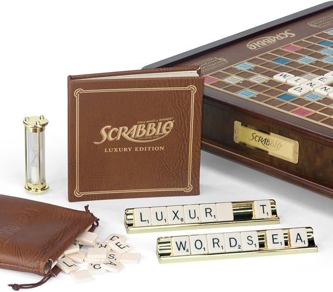 WS Game Company Scrabble Luxury Edition with Rotating Wooden Game Board