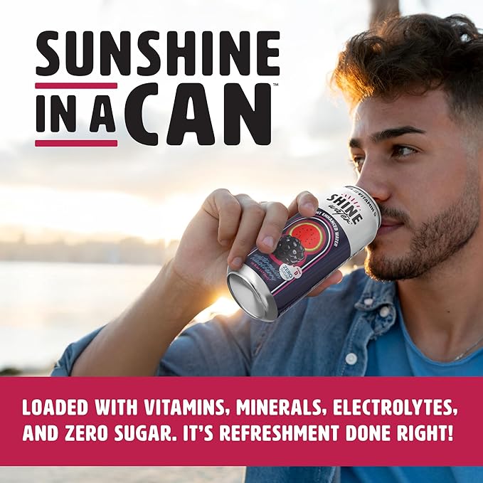 ShineWater Vitamin D Hydration Electrolyte Drink - Flavored Water with Electrolytes, Sugar-Free, Magnesium, Zinc, Vitamin B12, Plant-Based, Low Calorie - Watermelon BlackBerry Fruit Water 12 Pack