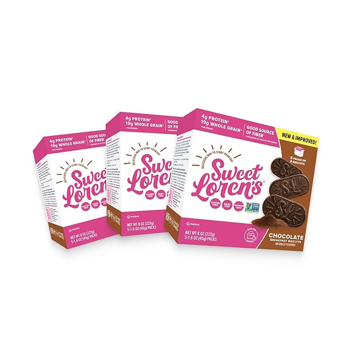Sweet Loren's Vegan Breakfast Biscuits | Chocolate | 4g Protein, 19g Whole Grains | Plant Based, Gluten Free, Dairy Free, Nut Free Snacks | 3 Pack (15 Total Biscuits, 1.6 ounce each)
