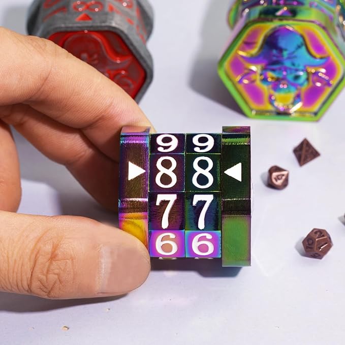 MTG Life Counter Wheel Metal Life Counter MTG Tracker, Mini Dice Set, Gift Box Packaging for Cards, MTGs Compatible Board Games, DND Game Accessories (Colorful_White)