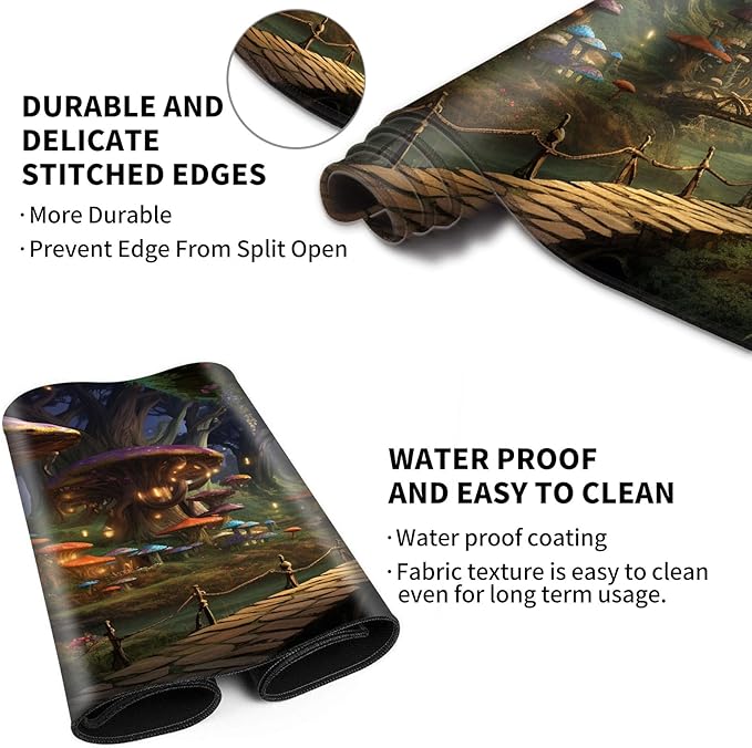 Card Playmat 70 x 40 cm Game Mats Tabletop Magic for MTG/TCG Cards, Trading Card Game Playing Stitched Commander Deck Gaming Desk Duel Mat Card Gameplay Mats, Forest Secret Elven Village