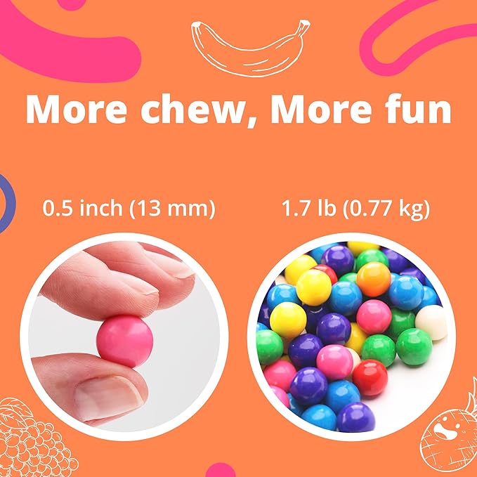 Gumballs for Gumball Machine Refills - Assorted Fruit Flavored Gum Balls - 0.5" Mini Bubble Gum - Bulk Gum Pack 1.7 LB - Chewing Gum for Kids