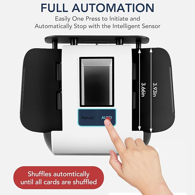 Automatic Card Shuffler, Rechargeable 1-2 Deck Card Dealer Machine, Low Noise Electric Casino Shuffler for UNO, Blackjack, Texas Hold'em, Home Card Games