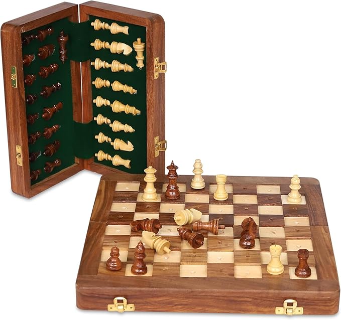 Rosewood Foldable Travel Chess Set for The Blind or Those with Low Vision or Visually Impaired - Large (10 inch)