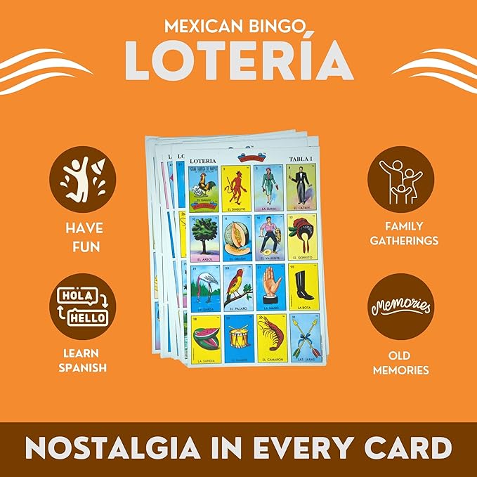 Premium Lotería Mexican Bingo Game Set - Complete with 100 Bingo Chips for 20 Players - Authentic Lotería de Lujo Mexicana - Colorful Loteria Cards (Jumbo + 100 Chips)