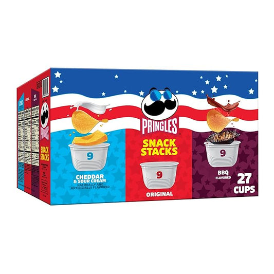 Pringles Potato Crisps Chips, Lunch Snacks, On-the-Go Snacks, Snack Stacks, Variety Pack, 19.36oz Box (27 Cups)