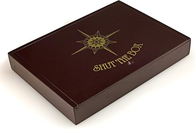 STERLING Games Wooden Shut The Box Game 12 Numbers with Home Decor Design Lid Cover and Felted Rolling Surface, Brown