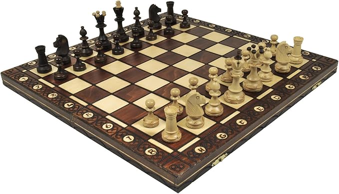 Brown Senator Wooden Chess Set - Weighted Chessmen 16 x 16