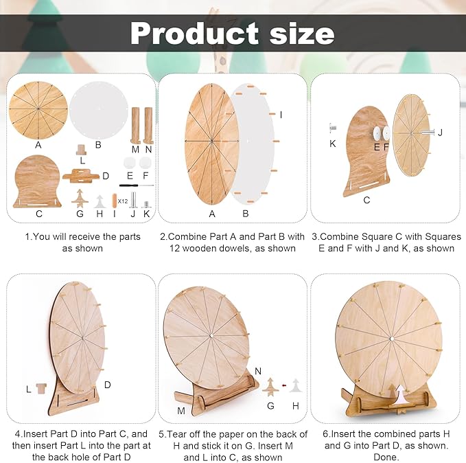 11.4 Inch Wood Wedding Game Spinning Wheel, Wooden Prize Wheel Spinner with Stand, Erasable Spin Wheel, Carnival Fortune Game Roulette Wheel, Tabletop Raffle Wheel for Wedding Engagement