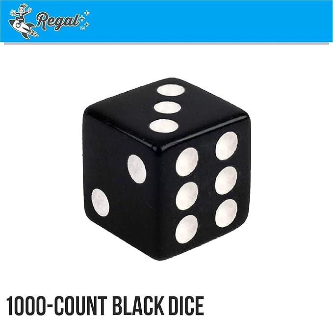 Regal Games Dice Set 6 Sided - Playing Black 16mm - Square Dice for Classroom or Family Game Night - 1000 Dice