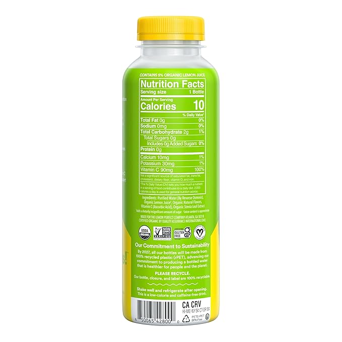 Lemon Perfect Lime, Flavored Lemon Water, Organic, Zero Sugar, Healthy Hydration Drinks, 15.2 fl oz Bottles (12-Pack)