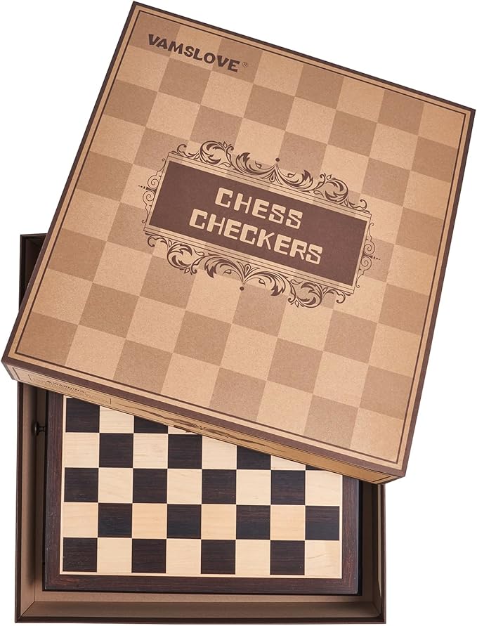 VAMSLOVE Wooden Chess Checkers Game Set 15.5" Large Size Board w/Storage Drawers, Weighted Chess Pieces - 2 Extra Queens 3" King, Gift for Birthday Housewarming Retirement - Black