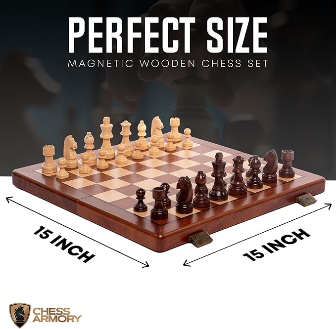 Chess Set Magnetic - Premium Wooden Board Game with a Portable Wood Case and Secure Storage for Pieces, Set for Kids and Adults (Sapele Wood) - Chess Armory