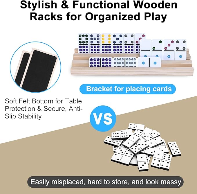 BATURU Double 12 Mexican Train Dominoes Set, Dominos Set for Adults, 91 Number Tiles with Carry Case, Fun Board Games for Adults & Family Game Night, Travel Games, Easter Basket Stuffers (8 Racks