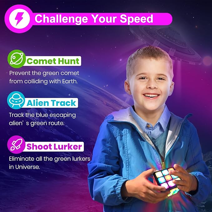 Rechargeable Game Handheld Cube - 15 Fun Brain & Memory Game with Score Screen - Christmas Easter Birthday Gifts for Boys Girls Ages 6-12+ Years Old - Toy Gift Idea for Kids Teens (Black)