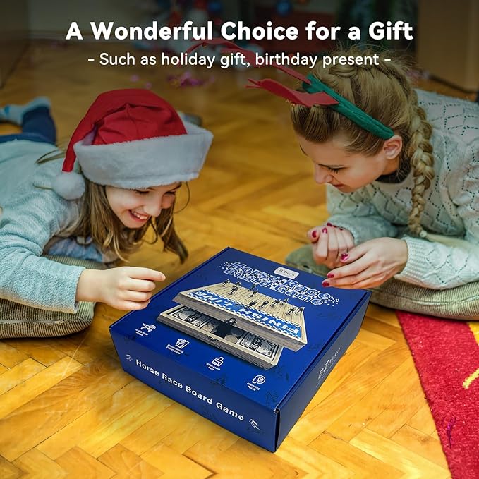 Large 23 inches Horse Racing Board Game with 11 Luxury Metal Numbered Horses, Foldable Wood Horse Race Board Game with 2 Sets of Dice, 2 Boxes of Cards, 80pc Poker Chips for Parties and Gambling