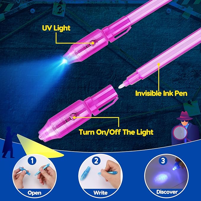 16PCS Invisible Ink Pen with UV Light & Notebook for Kids, Party Favors for Kids 4-8 8-12 Goodie Treat Bag Stuffers Classroom Treasure Box Toys Student Prizes Bulk Birthday Return Gifts for Boys Girls