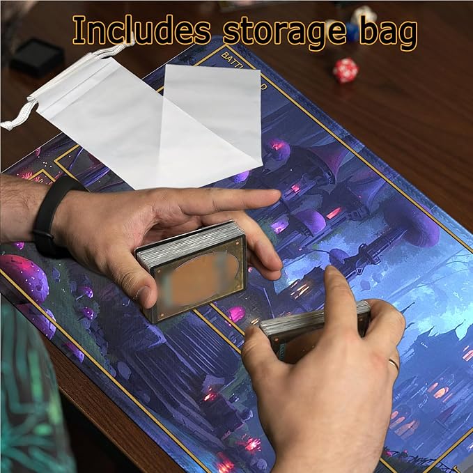 MTG Playmat Stitched Edges, Game MTG Mat for MTG TCG 24 x 14 inches Trading Card Inked TCG Playmats with Storage Bag Smooth Rubber Surface Battle Game
