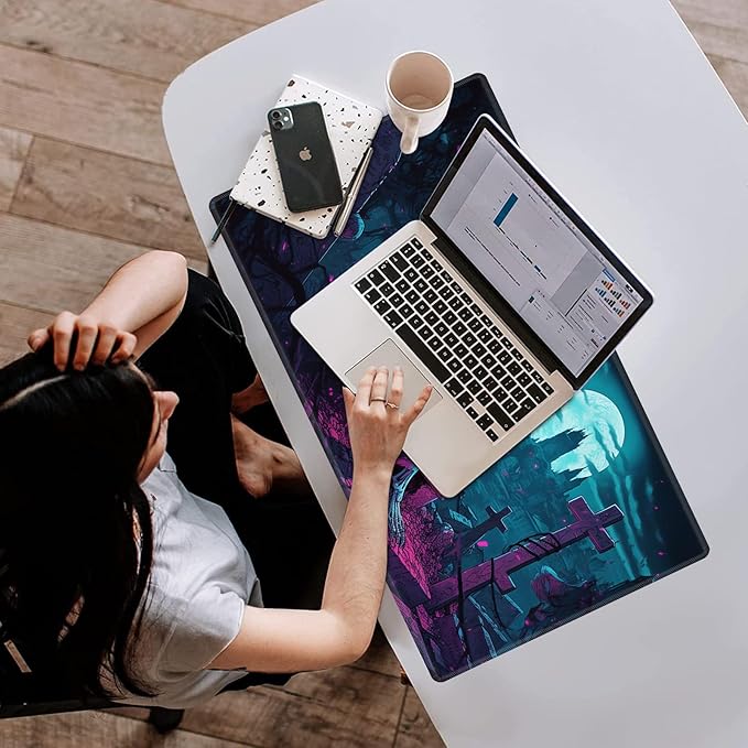 Playmat with Zones for MTG Card Game Playing, 24"x14" Commander Deck Gaming Desk Duel Mat for Beginner, Halloween Night Skeleton