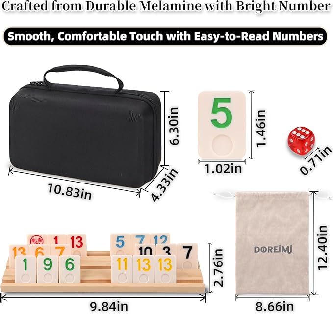 Premium Rummy Cube Game Set 6 Colors with 6 Wooden Racks & 160 Rummy Tiles | Travel & Family Board Game for Adults and Kids