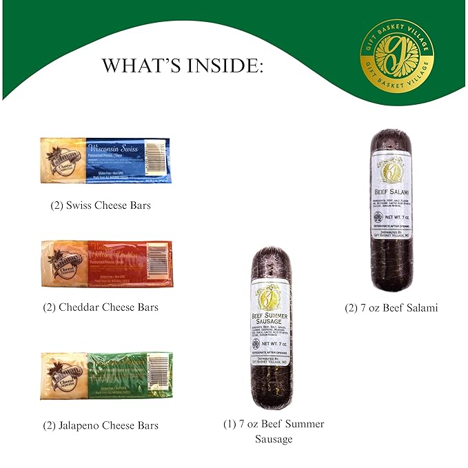 Gift Basket Village Classic Meat and Cheddar Cheese Gift Box - Gourmet Birthday Gifts for Men, Charcuterie Boards, Premium Artisanal Selection for Meat Lovers, Ideal for Holiday & Corporate